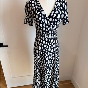 Maje - Black & White Printed Wrap-Style Midi Dress Sz Small (1)